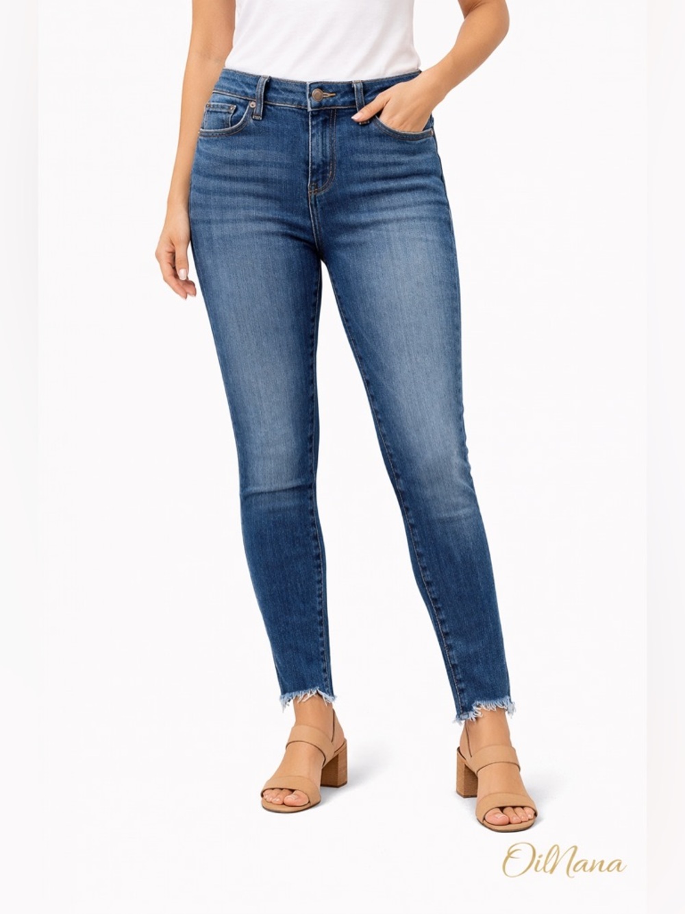 Just Black Denim Skinny Jeans Women 28 Medium Wash Raw‎ Frayed Hem BP129J USA